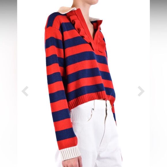 Philosophy di Lorenzo Serafina Navy/Red Stripe Ruffle Sweater size 6 $530 - Picture 3 of 9